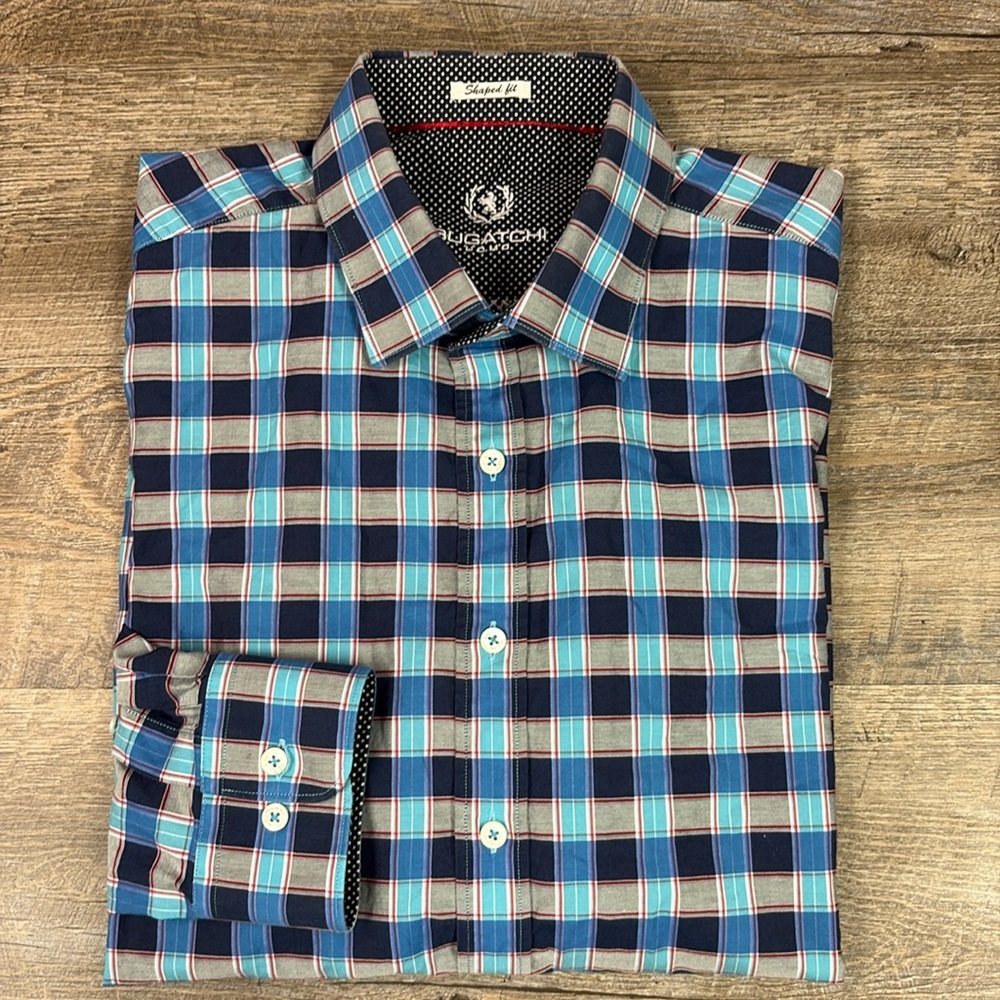 Bugatchi Shaped Fit Men’s Plaid Button Down Shirt Size Large